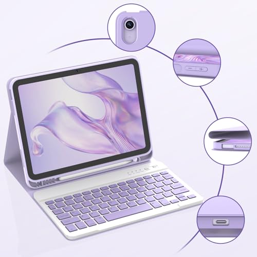 KBCASE for iPad Air 11 inch (M4/M3/M2) Case with Keyboard, Purple | Keyboard Case for iPad Air 5th/Air 4th/Pro 11 2018, Detachable Wireless Keyboard, Pencil Holder - color: Purple