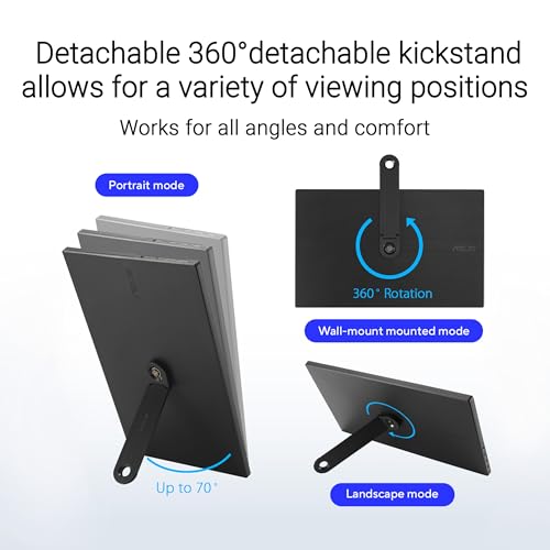 ASUS ZenScreen MB169CK-P 15.6 Inch 1080p Portable Monitor | 360 Kickstand, Anti-Glare, Dual USB-C, EAPEAT Gold, Blue Light Filter, Eye Care, Laptop Screen Extender, for MacBook and PC