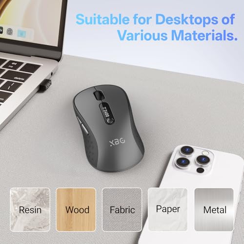 XBG B15Pro Tri-Mode Wireless Bluetooth Mouse with LED Display for Laptop | Bluetooth 5.0/4.0 & 2.4G, 2400 DPI, 500mAh Type-C Rechargeable, Ergonomic Silent Click, Multi-Device for PC Tablet Office - style: B15 Pro-Black