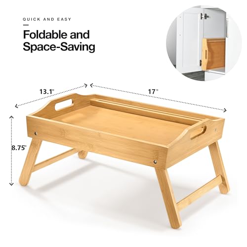 Bed Table Tray with Folding Legs, Laptop Holder and Handles - Breakfast Tray Bamboo Bed Tray for Eating, Sofa, Bed, Food Trays for Eating on Couch, Snacking and Working - size: (1 pack) 17"D x 13.1"W x 8.75"H