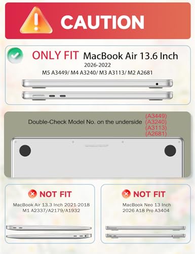 iCasso for M5 MacBook Air 13 inch Case 2026 2025-2022 M4 M3 M2 Model A3449 A3240 A3113 A2681, Sturdy Protective Pattern Shell Case for Mac Air 13.6", Keyboard Cover + Screen Protector,Green Flowers - color: Green Flowers