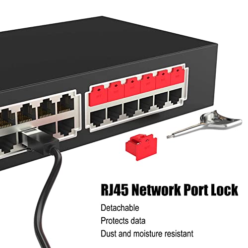 72Pcs RJ45 Port Lock with 3 Keys, Locking RJ45 Port/Dust Blocker,RJ45 Dust Cover Cap Female Port Plugs Protector,Compatible RJ45 Port Devices (Red) - color: Red, size: 72+3