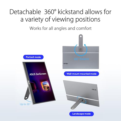 ASUS ZenScreen 16” OLED USB-C portable monitor (MQ16AHE) – Full HD, 100% DCI-P3, 1ms, HDR-10, Mini HDMI, Eye Care, Proximity Sensor, 360° kickstand, Compatible with Laptops, Smartphones, 3 yr warranty - style: 16" OLED USB-C kickstand