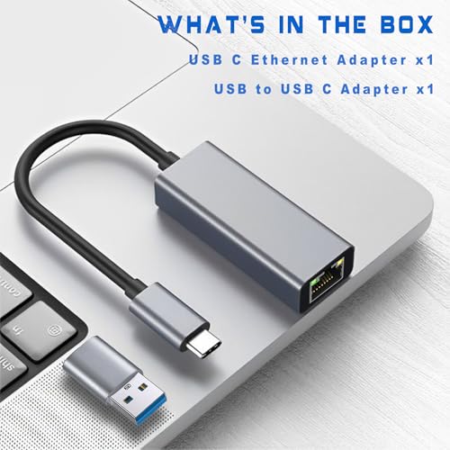USB Ethernet Adapter USB C Hub for Mac Tablets PC, Ethernet Adapter to USB-C Laptop 10 Gigabit for MacBook Pro/Air Surface, USBC Hub Dongle Compatible for Thunderbolt 3/4 to RJ45 Network100/1000Mbps