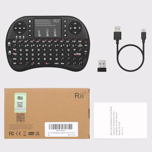 Rii 2.4GHz Mini Wireless Keyboard with Touchpad&QWERTY Keyboard, Backlit Portable with Remote Control for Laptop/PC/Tablets/Windows/Mac/TV/Xbox/PS3/Raspberry Pi .(Black)