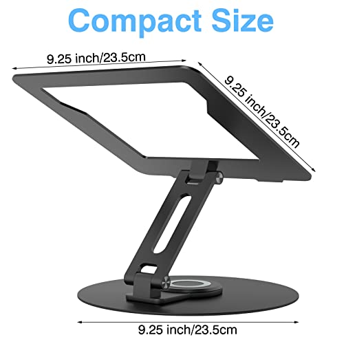 Swivel Laptop Stand for Desk, Adjustable Height Aluminum Computer Stand with 360 Rotating Base, Foldable Ergonomic Riser, Portable Laptop Holder Compatible with MacBook, All Laptops 10-17'', Black - color: Black