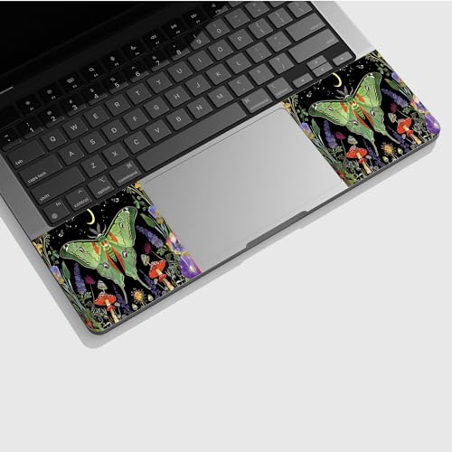 Universal Laptop Skin Sticker with 2 Wrist Pad Skins, Waterproof Scratch Resistant Vinyl Laptop Cover Decal, Cut to Fit for 11–15.6 Inch MacBook HP Dell Lenovo, Green Moth Moon - color: Green Moth Moon
