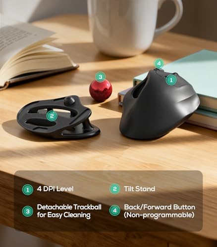 Nulea M511 Wireless Trackball Mouse, Rechargeable Ergonomic Thumb-Control Mouse with Tilt Stand, Smooth & Precision Tracking, 3 Device Connection (Bluetooth or USB Receiver), for PC/Mac/Laptop-Red - color: A-Red
