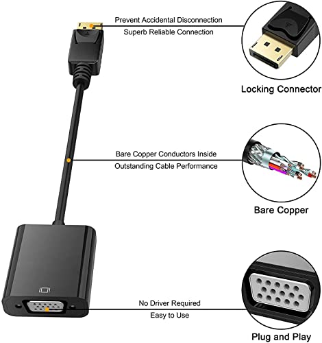HDMI to VGA Connects Adapter,Gold-Plated HDMI Male to VGA Female Adapter for Computer,Projector, HDTV, Desktop, Laptop, PC, Monitor, Chromebook, Raspberry Pi, Roku, Xbox and More …