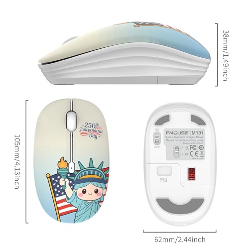 FMOUSE 250th Independence Day Wireless Mouse, Cute Patriotic Liberty Statue, Silent, 2.4G & Bluetooth, 4th of July Gift for Kids Teen Girls Students, AA Battery, Laptop MacBook iPad PC Chromebook - color: Liberty Statue