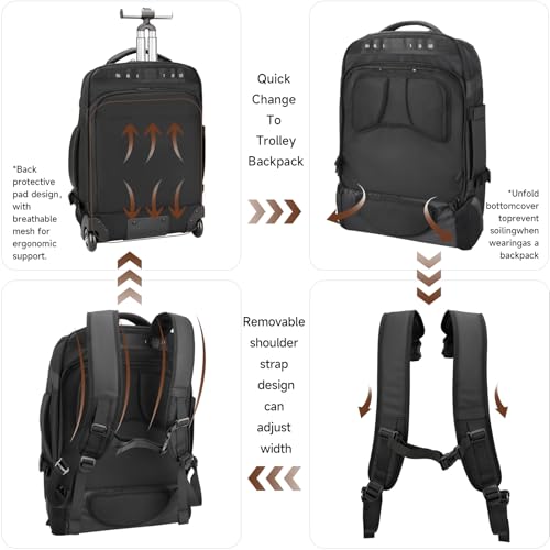 2-in-1 Detachable Carry On Rolling Backpack - Splits into Two Bags for Travel, 50L Wheeled Backpack with 17.3″ Padded Laptop Sleeve, USB Charging Ports, Waterproof Luggage Suitcase