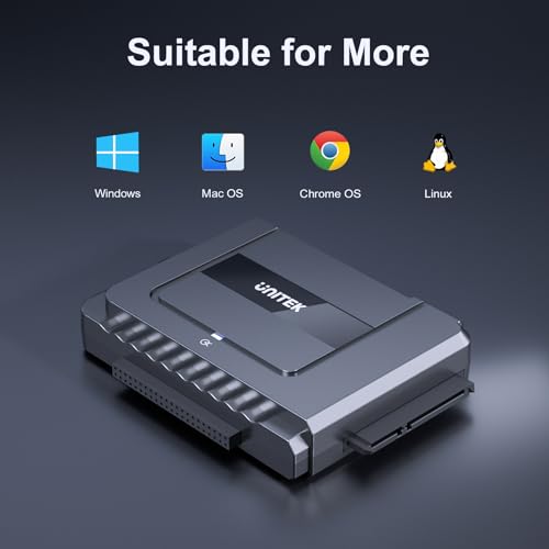 Unitek USB-C SATA/IDE Adapter, Dual-Drive, 6Gbps, for 2.5/3.5" HDD/SSD | Simultaneous 1 SATA + 1 IDE Access; For 2.5/3.5" IDE/SATA, Optical; Plug & Play, Hot-Swap; 12V Adapter Included - color: USB C 6Gbps SATA & 5 Gbps IDE