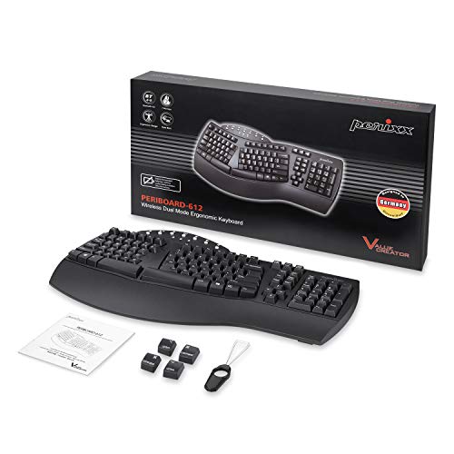 Perixx Periboard-612B Wireless Ergonomic Split Keyboard with Dual Mode 2.4G and Bluetooth Feature, Compatible with Windows 11 and Mac OS X System, Black, US English Layout - color: Black, style: Wireless