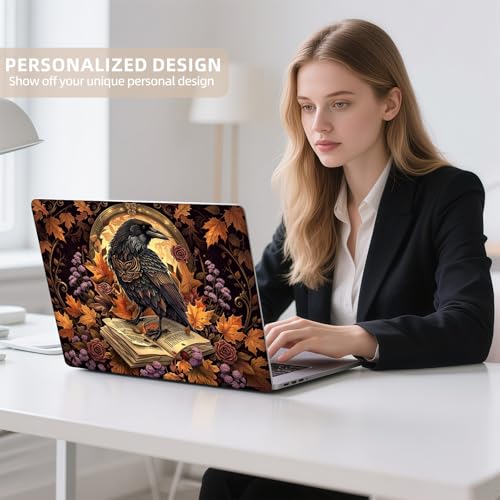 Universal Laptop Skin Sticker for 12/13/14/15.6 Inch Laptops, Reusable Vinyl Laptop Decal Cover, Waterproof Scratch Resistant Notebook Skin with 2 Wrist Pads,Crow Book - color: Crow Book