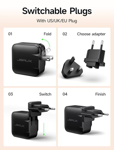 JSAUX 65W GaN USB C Charger for Nintendo Switch 2, Powers in TV Mode, with EU/UK Plug & 6.6FT Cable for ROG Xbox Ally, Steam Deck, ROG Ally, iPhone 17e/17, Galaxy S26, Tablet & Laptop – Black - color: Black