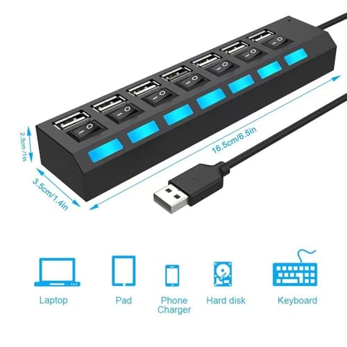 1pc High-Speed USB 2.0 Hub with Independent Switch, USB Hub, Laptop Power Adapter, Compatible with Laptop