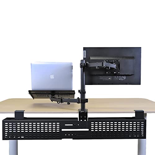 AEONS Monitor and Laptop Desk Mount Combo Stand with Notebook Tray fits 17 inch, 2-in-1 Adjustable Dual Arm Mount fits up to 32 inch LCD Screen with VESA, Clamp and Cable Management, Black - style: Dual Arm & Tray, Black