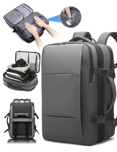 BANGE Backpack with Anti-Theft Vacuum Compression Travel Backpack,Expandable Backpacks with Pump for Airplanes - color: Grey