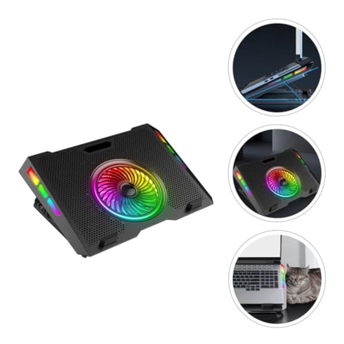 Artibetter Adjustable Laptop Cooling Stand Quiet Foldable Cooler with RGB Lighting with Five Levels Height Adjustment, Plastic and Iron Mesh Material, for Gaming and Office Use