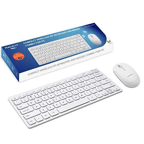Macally White Wireless Keyboard and Mouse Combo - Quiet Productivity Duo - 2.4G Small Keyboard and Mouse Wireless - 78 Key Quiet Cordless Compact Mouse and Keyboard Combo with Mini Body - color: White