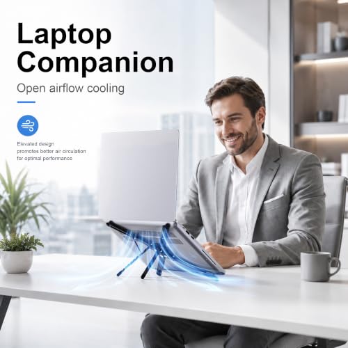 Portable Laptop Stand, 3-in-1 Magnetic Foldable Adjustable, for Desk(Black) | Aluminum alloy, lightweight compact, 8-level height, ergonomic, for phone/tablet, home office/travel - color: E05S-Black