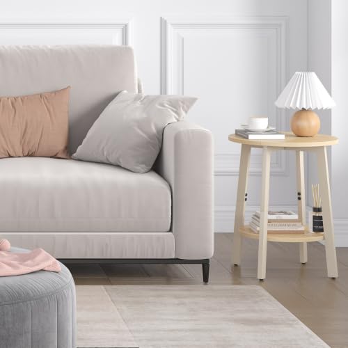 sthmec Side Table Set of 2, Small Round End Table with Storage Shelf for Small Space, 2-Tier Bedside Table Sofa Couch Table, Nighstands Set of 2 Accent Table for Living Room, Bedroom, Natural - color: Natural
