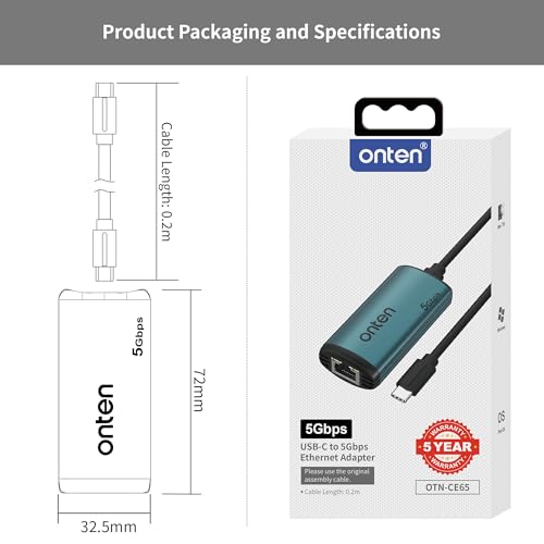USB-C to Ethernet Adapter - 5Gbps High-Speed,USB-C to RJ45 5000Mbps Ethernet LAN Network Adapter Thunderbolt 4/3 Compatible, for iPhone 15 Pro/Max, MacBook Pro/Air 2023, iPad Pro,iMac and More(5G