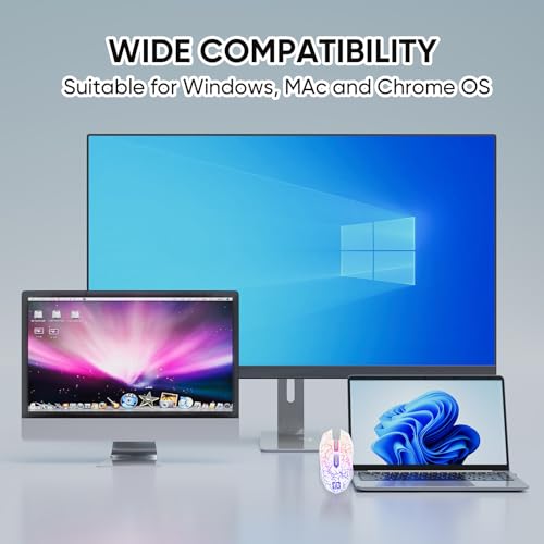 MELOGAGA Wireless Bluetooth Gaming Mouse, RGB Rechargeable, Silent, White | Dual-Mode Bluetooth & 2.4G, Rechargeable Battery, RGB Lighting, Silent Click, 3 DPI Levels for PC Laptop Desktop Mac - color: White