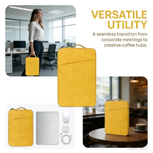 Laptop Sleeve 16 inch,Laptop Sleeve Bag Compatible with MacBook Pro/Air,HP,Dell,Lenovo,Slim Shockproof Cover with Accessory Pocket(Yellow) - color: Yellow, size: 16 inch