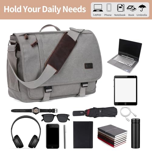 NerIion Nerlion Messenger Bag for Men 17-17.3 Inch Laptop Bag Canvas Water-resistant Computer Bag Shoulder Bag Work Briefcase Bookbag for College (Light Gray) - color: Light Grey