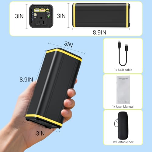 Portable Laptop Station for 27000mAh 98Wh, Power Bank with AC Outlet 65W PD Fast Charging External Battery Pack, Mini Portable Power Station for MacBook Dell HP Travel Camping, Yellow