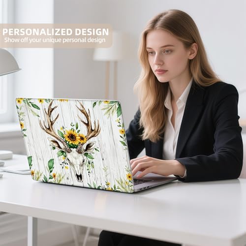 Universal Laptop Skin Sticker for 12/13/14/15.6 Inch Laptops, Reusable Vinyl Laptop Decal Cover, Waterproof Scratch Resistant Notebook Skin with 2 Wrist Pads,Sunflowers Deer - color: Sunflowers Deer