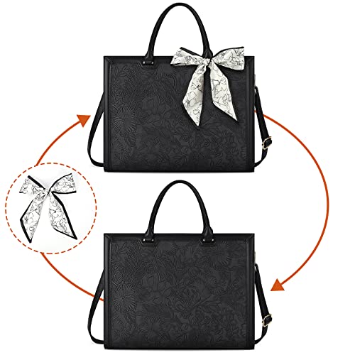 Laptop Bag for Women 15.6 Inch Tote Waterproof Leather Computer Business Lightweight Office Briefcase Large Capacity Handbag Shoulder Black - color: Black