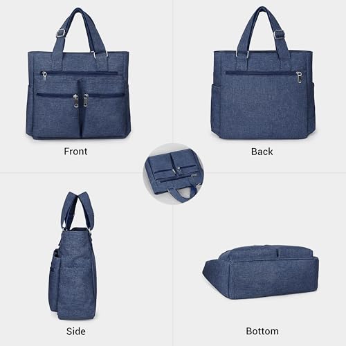 VOLGANIK ROCK Canvas Tote Bag Waterproof Nylon Multi Pocket Shoulder Bags Laptop Work Bag Teacher Purse Handbag for Women Men - color: Blue 2