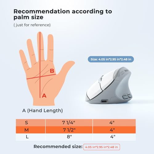 MEETION Ergonomic Vertical Mouse, Wireless Bluetooth Mouse - White | Rechargeable mouse with dual Bluetooth 5.2 and USB, 4 DPI levels (800–2400), compatible with Windows, Mac, PC and iPad - color: Right Gray