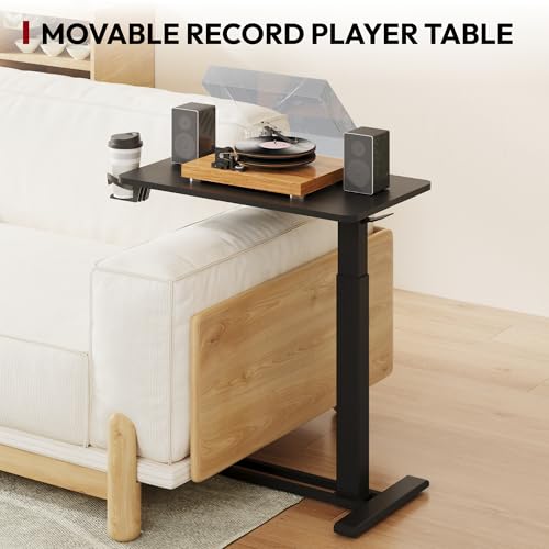 SANODESK Mobile Standing Desk with Hidden Wheels,Pneumatic Laptop Desk Rolling Computer Cart Movable Height Adjustable Small Sit Stand Desk for Home Office(27.6" W x 15.7" D, Black) - color: Black, size: 28x16