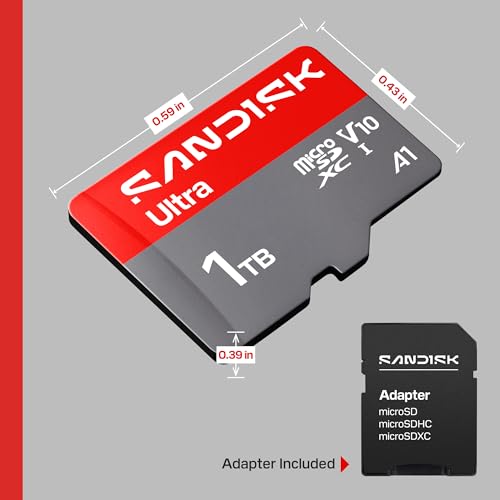 SANDISK 1TB Ultra microSD UHS-I Card - Up to 195MB/s Read Speed, Full HD Video, V10, U1, C10, A2 - SDSQUJQ-1T00-GZ6MA - size: 1TB, style: New Version
