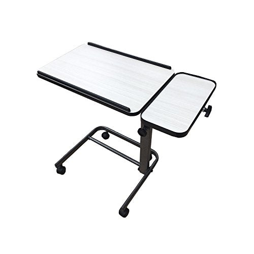 Acrobat Overbed Table with Wheels, Adjustable Rolling Bed Table | Adjustable Table for Bed or Chair - White, adjustable height, foldable, cutout seat, cutout U-shape, 31.5 x 15.5 in - color: White Birch