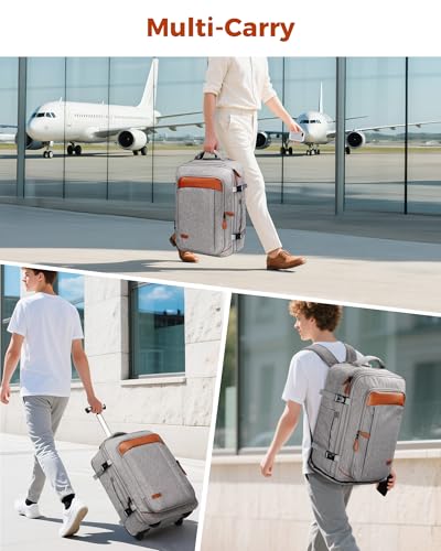 Vancropak Travel Rolling Backpack with Wheels, Airline Approved Roller Bag | Expandable Wheeled Backpack with 3 Packing Cubes, 17 Inch Roller Carry on Luggage Suitcase Laptop Bag for Men & Women, Grey - color: Grey