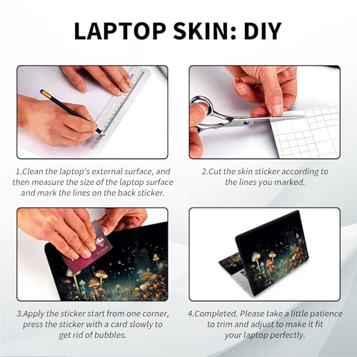 Universal Laptop Skin, DIY Cut-to-Fit Vinyl Cover Compatible with HP, Dell, Lenovo, Mac (13.3" to 15.6"), Anti-Scratch, No Residue & Bubble-Free Protective Decal Sticker, Glowing Mushroom Forest - color: Glowing Mushroom Forest