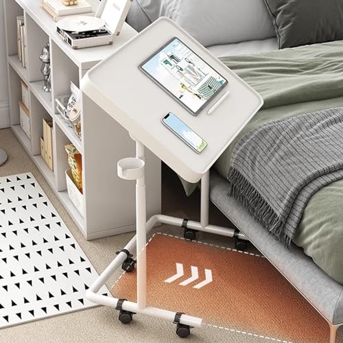 Overbed Table Portable Computer Desk, Rollaway Desk with Cup Holder, Mobile Standing Desk, Multifunctional Height Adjustable Table with Wheels, Sofa Side Table, Tilting Overbed Bedside Table (Color : - color: Black