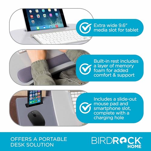 Sofia + Sam Multi Tasking Memory Foam Lap Desk with USB Light (Silver) | Supports Laptops Up to 15 Inches - color: Silver