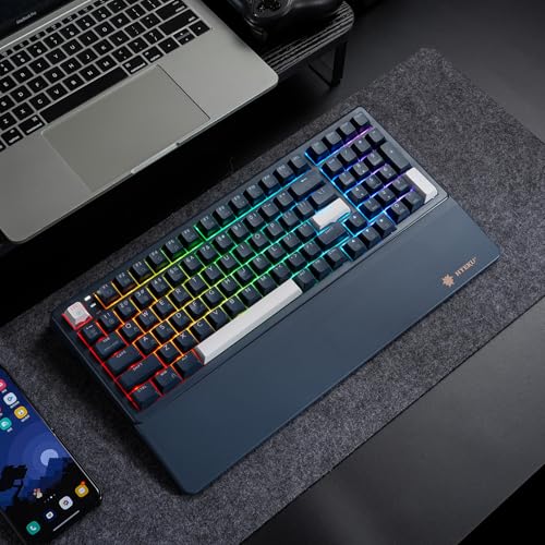 Hexgears Wireless Mechanical Keyboard with Number Pad,Wrist Rest,Gasket Structure,Tri-Mode BT5.0/USB-C/2.4GHz Hot Swappable Keyboard,Creamy Sound,RGB Backlit,Computer Gaming Keyboards(Clicky Switch) - color: Dark Blue-99keys, size: Clicky