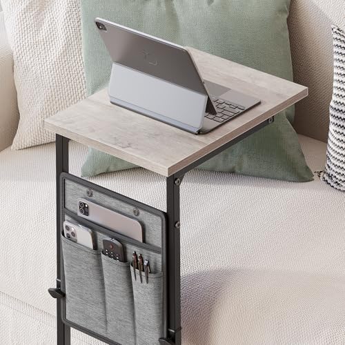 Vagusicc C Shaped End Table, 33" Tall Side Table for Couch, Adjustable Height Small Couch Side Table, Laptop Sofa Tables Slide Under Recliner Tables TV Tray Arm Tables for Living Room, Bedroom, Grey