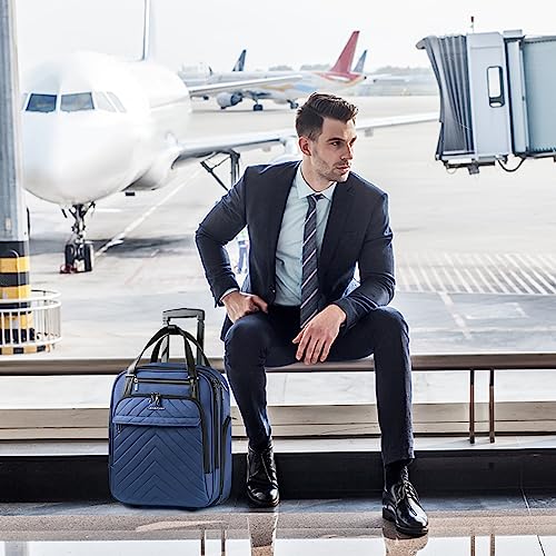 VANKEAN Carry On Underseat 16-inch Multi-functional Underseater Lightweight Overnight Suitcase with Wheels Roller Case for Women Men Travel Business, Haze Blue - color: Haze Blue