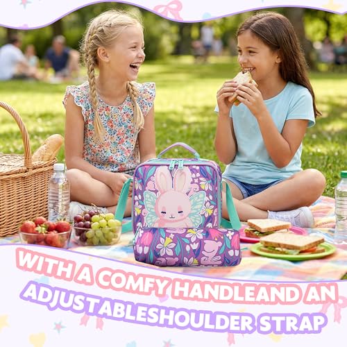 Meetbelify Rolling Backpack for Girls Backpacks with Wheels for Elementary Student Kids School Travel Bag for Girls Ages 6-8 Years Old - color: Purple Rabbit