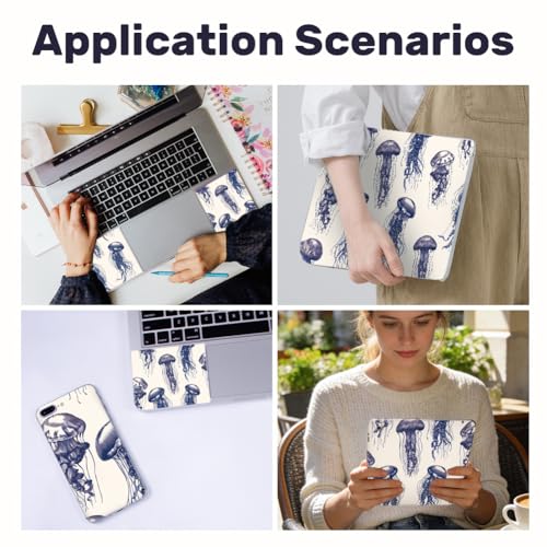 3Pcs Laptop Skin Sticker Decal Jellyfish PVC Laptop Sticker Fits for 12-16 Inch Notebook Waterproof Ocean Abstract line Drawing Universal Notebook PC Personalized Protector Gift - style: jellyfish