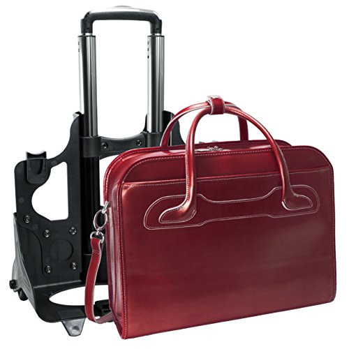 McKleinUSA McKlein WILLOWBROOK, 17" Leather Detachable -Wheeled Ladies' Laptop/Computer & Tablet Business Briefcase Bag/Women's Rolling Overnight Travel Bag, Removable trolley case - color: Red, size: 18"x8.75"x14.5"