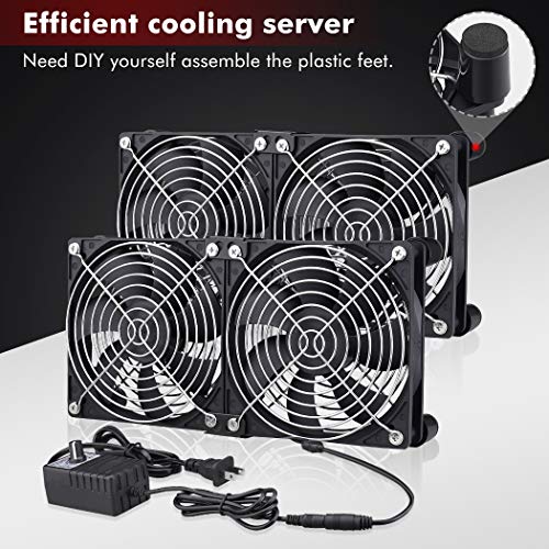 Wathai 4 x 120mm GPU Mining Rigs Server Racks Fan with 110V - 240V AC Plug | Dual Ball Fans Cooling with Variable Speed Control for Big Airflow for AV Cabinets, TVs Routers. Amplifier, Refrigerator cool - style: 4x120mm fan