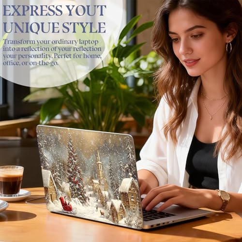 Universal Laptop Skin Sticker Decal,15.6 Inch Laptop Vinyl Cover for 13" 14" 15.6" Laptop,Scratch-Resistant Waterproof Protector Wrap,Reusable with Wrist Pads,Christmas Santa Village - color: Christmas Santa Village